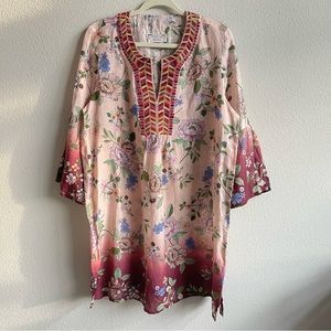 Johnny Was Workshop Floral Embroidered Tunic Ramie Pink L